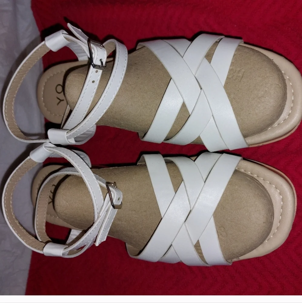 Yoki White and Tan Platform Sandals